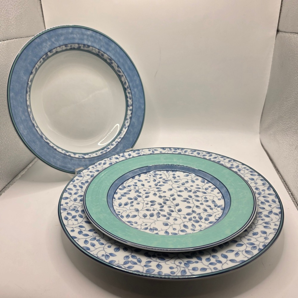Mikasa Susanne SL 104 Fine China 3 Piece Set Dinner Salad Plate Soup Bowl Blue